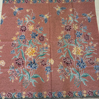(Hand-stamped batik) Vintage Bouquet of flowers with Butterflies and Bloom Peach Green