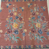(Hand-stamped batik) Vintage Bouquet of flowers with Butterflies and Bloom Peach Green