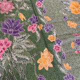 (Hand-stamped batik) Vintage Bouquet of flowers with Bird and Butterfly Green