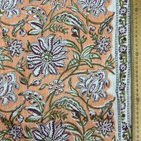 Block Print Maroon Floral on Peach Background on Dobby Cotton