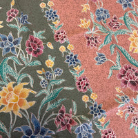 (Hand-stamped batik) Vintage Bouquet of flowers with Butterflies and Bloom Peach Green