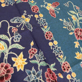 (Hand-stamped batik) Vintage Bouquet of flowers with Butterflies Blue #B