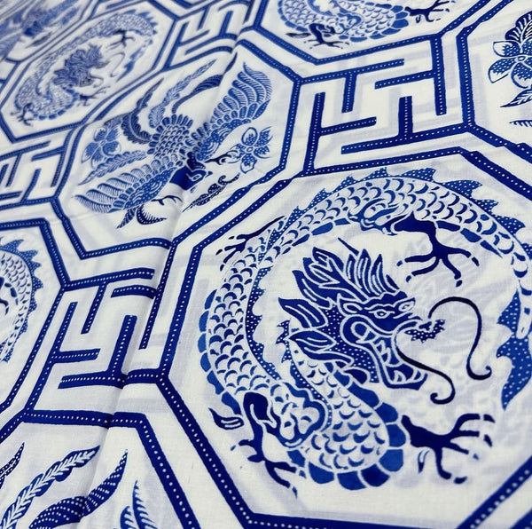 (Hand stamped Batik) Dragon and Phoenix Pocerlain