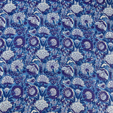 Block Print Violet Floral Blue Background