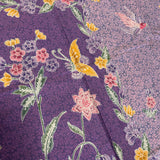 (Hand-stamped batik) Vintage Bouquet of flowers with Bird and Butterfly Purple