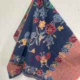 (Hand-stamped batik) Vintage Bouquet of flowers with Butterflies Peach Blue