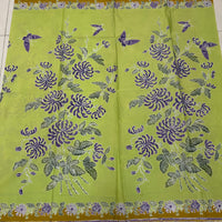 (Hand stamped Batik) Stalks of Flowers Lime