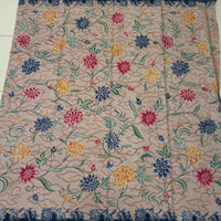 (Hand-stamped batik) Vines of Flowers with Clouds Beige