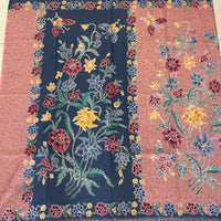 (Hand-stamped batik) Vintage Bouquet of flowers with Butterflies Peach Blue