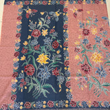 (Hand-stamped batik) Vintage Bouquet of flowers with Butterflies Peach Blue