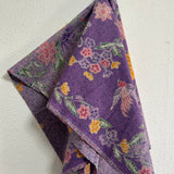 (Hand-stamped batik) Vintage Bouquet of flowers with Bird and Butterfly Purple