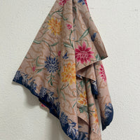 (Hand-stamped batik) Vines of Flowers with Clouds Beige