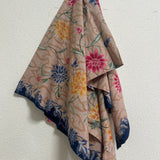 (Hand-stamped batik) Vines of Flowers with Clouds Beige