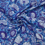 Block Print Violet Floral Blue Background