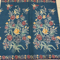 (Hand-stamped batik) Vintage Bouquet of flowers with Butterflies Blue #B