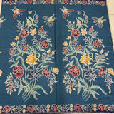 (Hand-stamped batik) Vintage Bouquet of flowers with Butterflies Blue #B