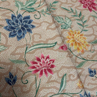 (Hand-stamped batik) Vines of Flowers with Clouds Beige
