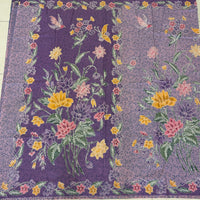 (Hand-stamped batik) Vintage Bouquet of flowers with Bird and Butterfly Purple
