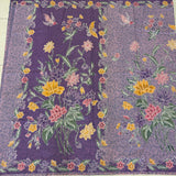 (Hand-stamped batik) Vintage Bouquet of flowers with Bird and Butterfly Purple
