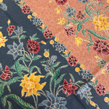 (Hand-stamped batik) Vintage Bouquet of flowers with Butterflies Peach Blue