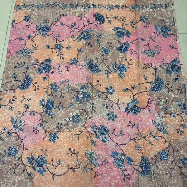 (Hand stamped Batik) Vines of flowers Pastel