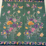 (Hand-stamped batik) Vintage Bouquet of flowers with Bird and Butterfly Turquoise