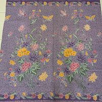 (Hand-stamped batik) Vintage Bouquet of flowers with Bird and Butterfly Purple