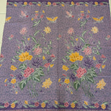(Hand-stamped batik) Vintage Bouquet of flowers with Bird and Butterfly Purple