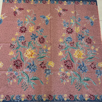 (Hand-stamped batik) Vintage Bouquet of flowers with Butterflies Peach Blue
