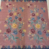 (Hand-stamped batik) Vintage Bouquet of flowers with Butterflies Peach Blue