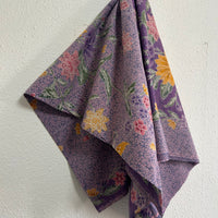 (Hand-stamped batik) Vintage Bouquet of flowers with Bird and Butterfly Purple