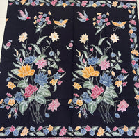 (Hand-stamped batik) Bird and Butterfly among the Flowers Stalks Classic Black