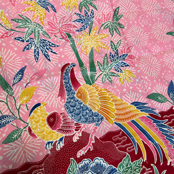 (Hand stamped Batik) Pair of Birds under the Bamboo Trees