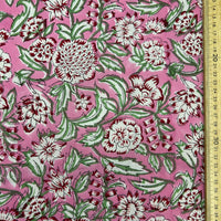 Block Print Red Floral on Pink Background