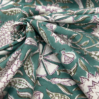 Block Print Bumble Bees among Flowers Green