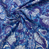 Block Print Violet Floral Blue Background