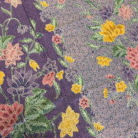 (Hand-stamped batik) Vintage Bouquet of flowers with Bird and Butterfly Purple