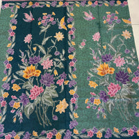 (Hand-stamped batik) Vintage Bouquet of flowers with Bird and Butterfly Turquoise