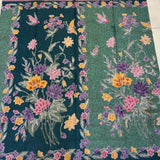 (Hand-stamped batik) Vintage Bouquet of flowers with Bird and Butterfly Turquoise