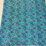 (Hand stamped Batik) Flowers and Leaves Turquoise