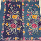 (Hand-stamped batik) Vintage Bouquet of flowers with Butterflies and Bloom Blue #A