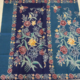 (Hand-stamped batik) Vintage Bouquet of flowers with Butterflies Blue #B