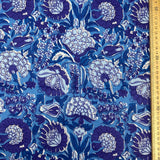 Block Print Violet Floral Blue Background