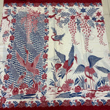 (Hand stamped Batik) Storks by the Lake with flowers Red Border