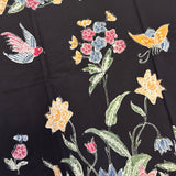 (Hand-stamped batik) Bird and Butterfly among the Flowers Stalks Classic Black