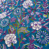 Block Print Purple floral on Turquoise Background