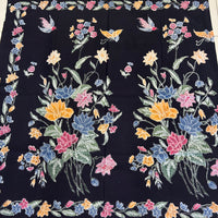 (Hand-stamped batik) Bird and Butterfly among the Flowers Stalks Classic Black