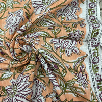 Block Print Maroon Floral on Peach Background on Dobby Cotton