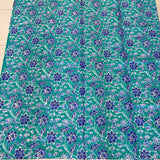 (Hand stamped Batik) Flowers and Leaves Turquoise