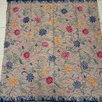 (Hand-stamped batik) Vines of Flowers with Clouds Beige